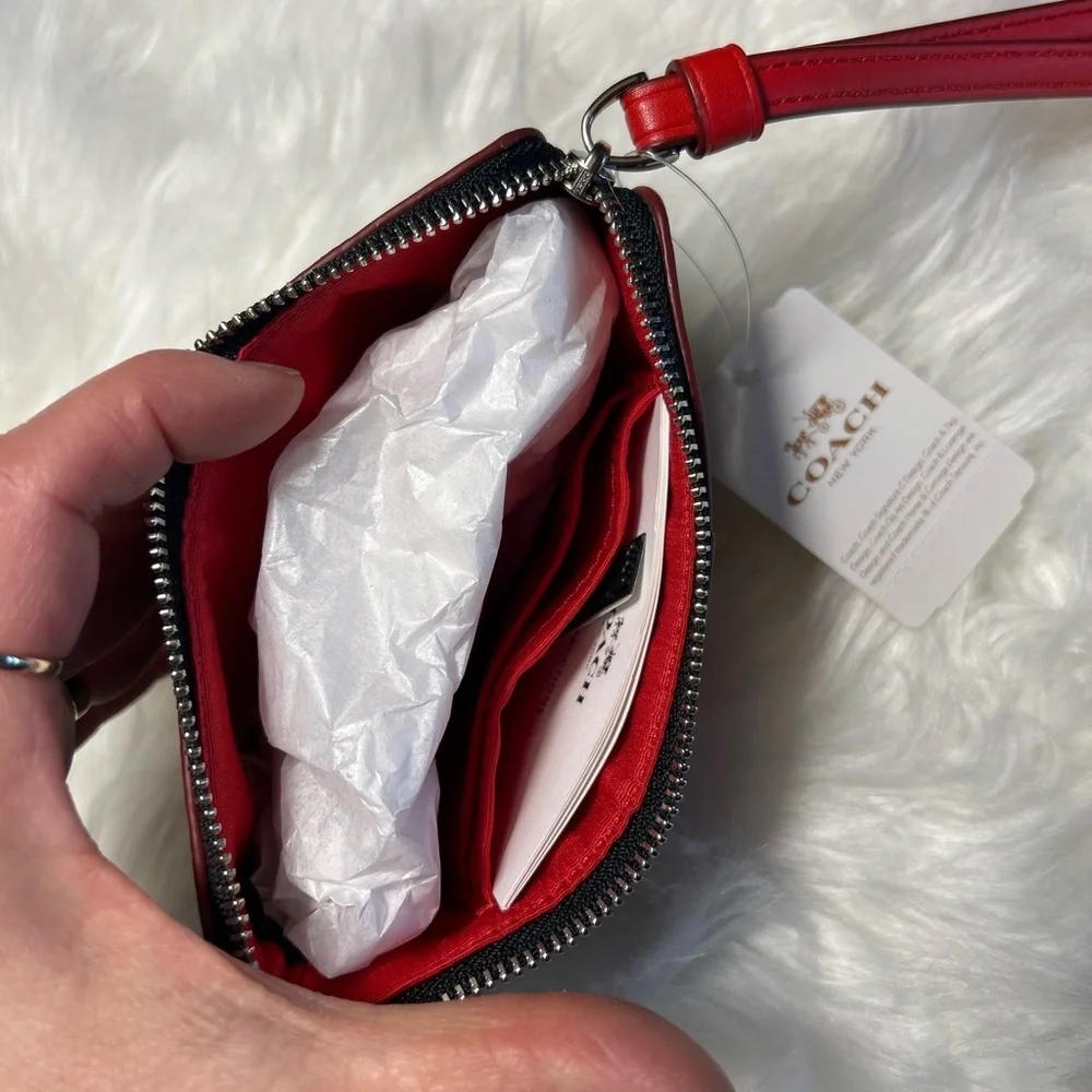 Coach Signature brown & red stripe Zip Wristlet New With Tags.  C - Picture 5 of 13